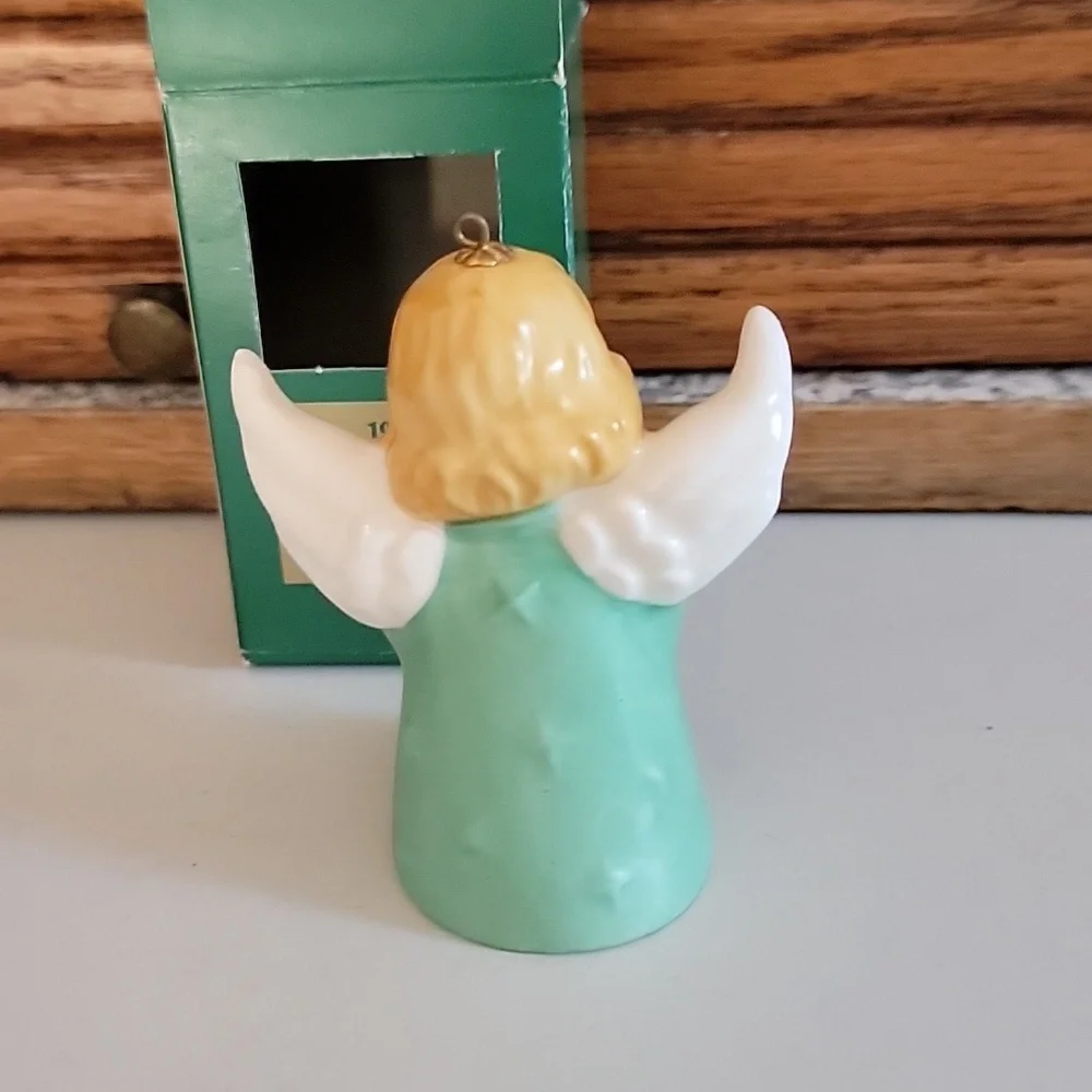 Vintage Goebel Porcelain Christmas Tree Ornament 1977 Angel With Bell